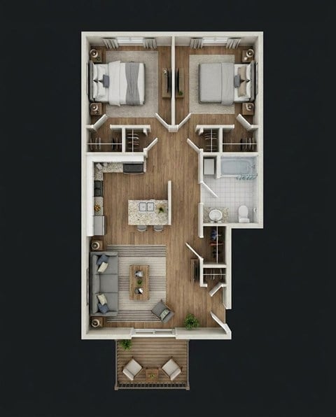 Floor plan for 2 beds, 1 bath, 850 sqft